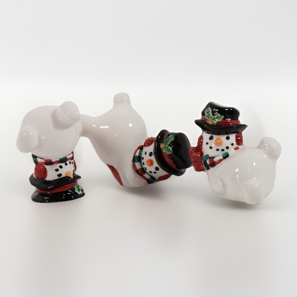 FITZ & FLOYD Top Hat Snowman Tumblers Christmas Figurines w/Box Set of 3 - Picture 1 of 6
